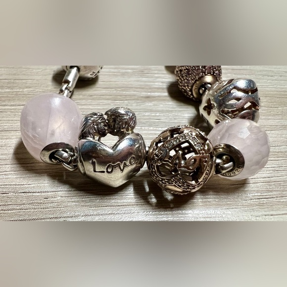 Vintage Designer Thomas Sabo Sterling Silver Pink Quartz Karma Bead Bracelet, 7" - Picture 8 of 9